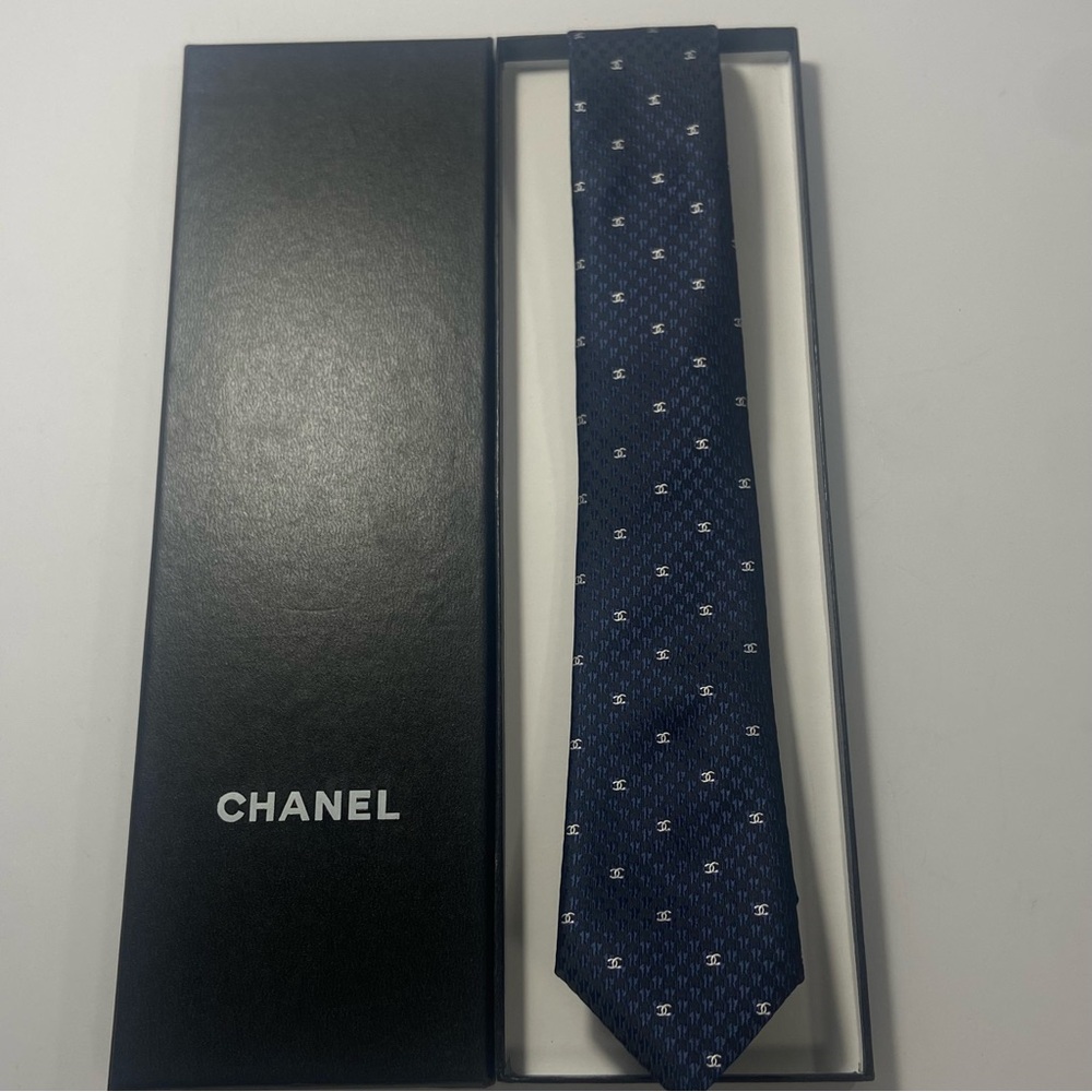 CHANEL Logo Blue and White Men's Tie
